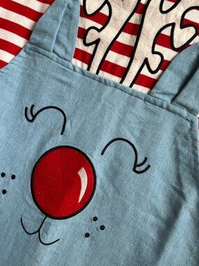 Dollie & Me Red Stripe/Blue Denim Reindeer Pattern Holiday Dress Girls size 12